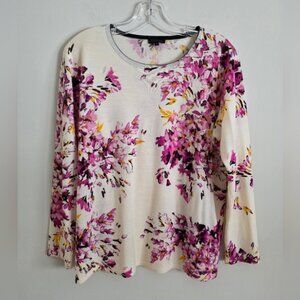 ESCADA | 100% Wool Sweater Floral Purple Cream Sz XL
